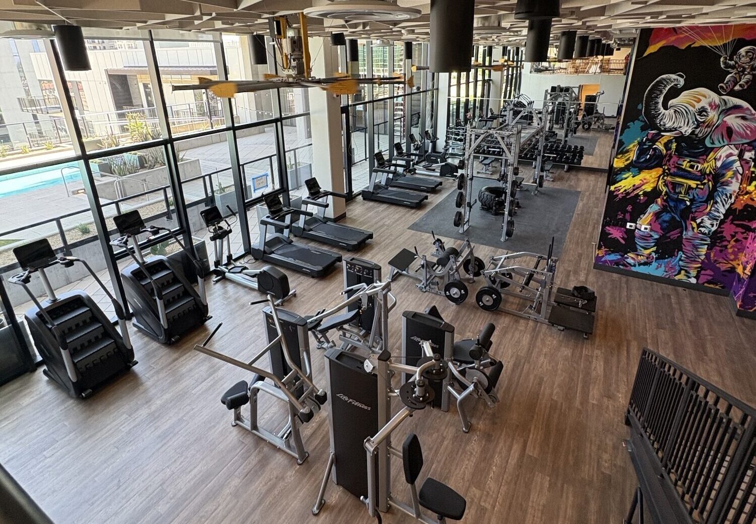 fitness center with wall mural