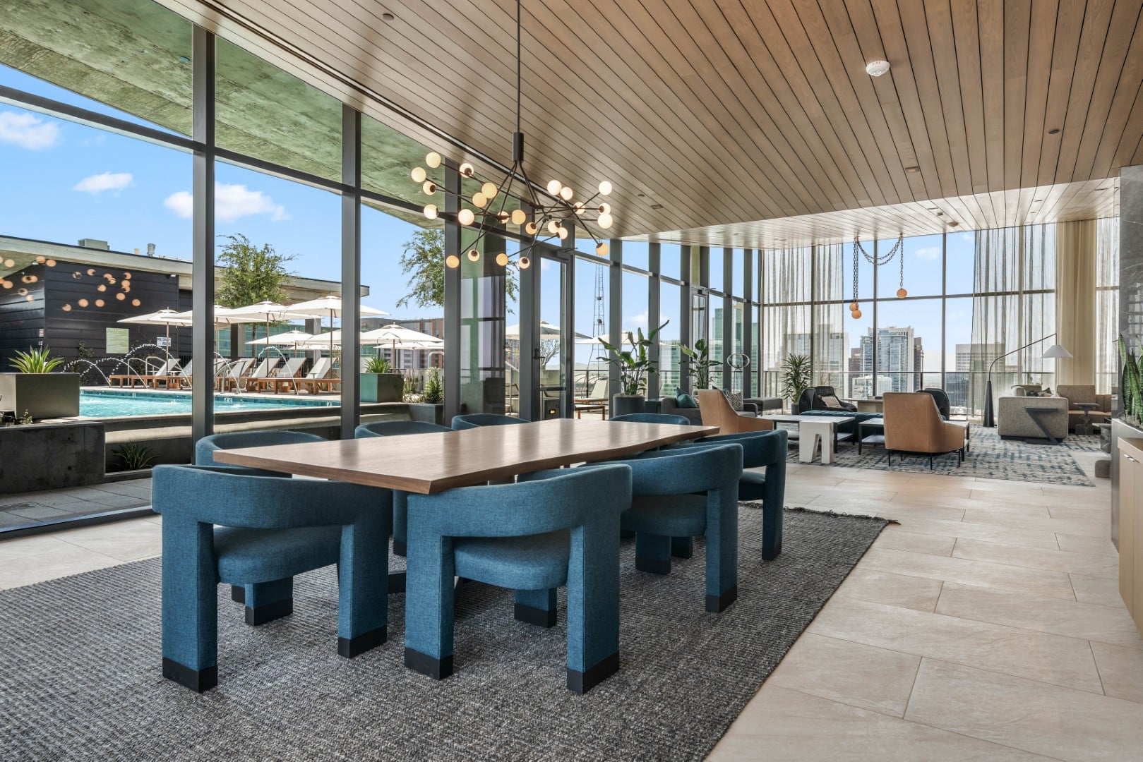 Rooftop lounge with a firepit at Saiya apartments in Phoenix